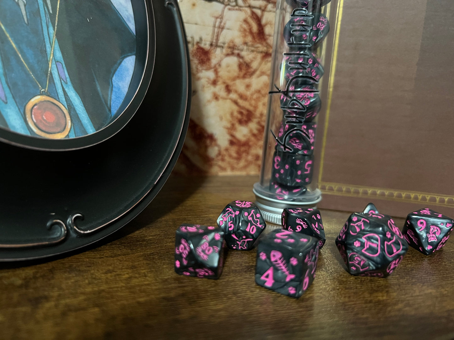 Pink and Black cat Dice set