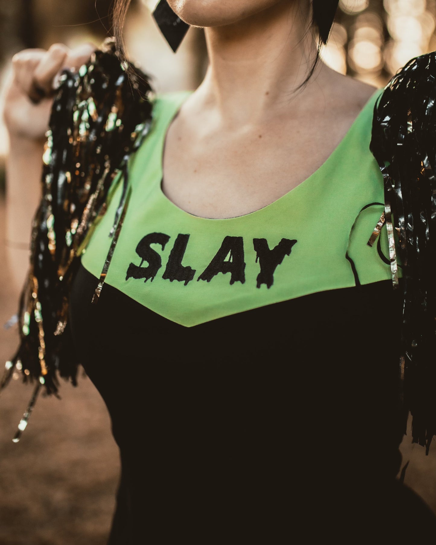 Slay Squad Sleeveless Dress - Black Bengaline Cheer-Inspired Dress with “Slay” Graphic (Sunnydale Edition)