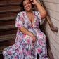 Lydia Wrap Dress in Pink Rose Bouquet Mesh