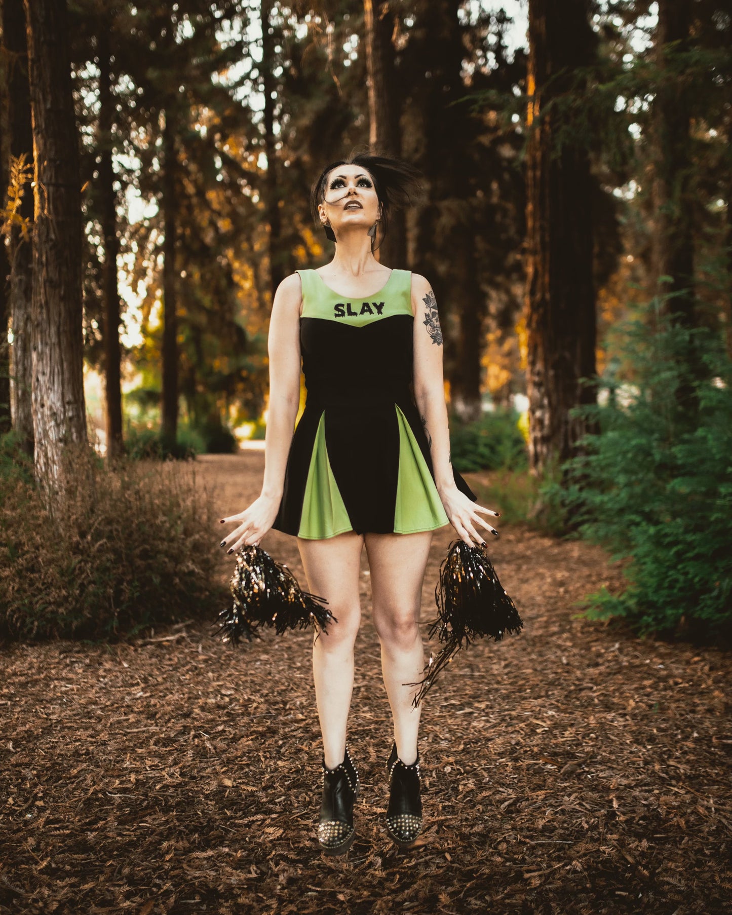 Slay Squad Sleeveless Dress - Black Bengaline Cheer-Inspired Dress with “Slay” Graphic (Sunnydale Edition)