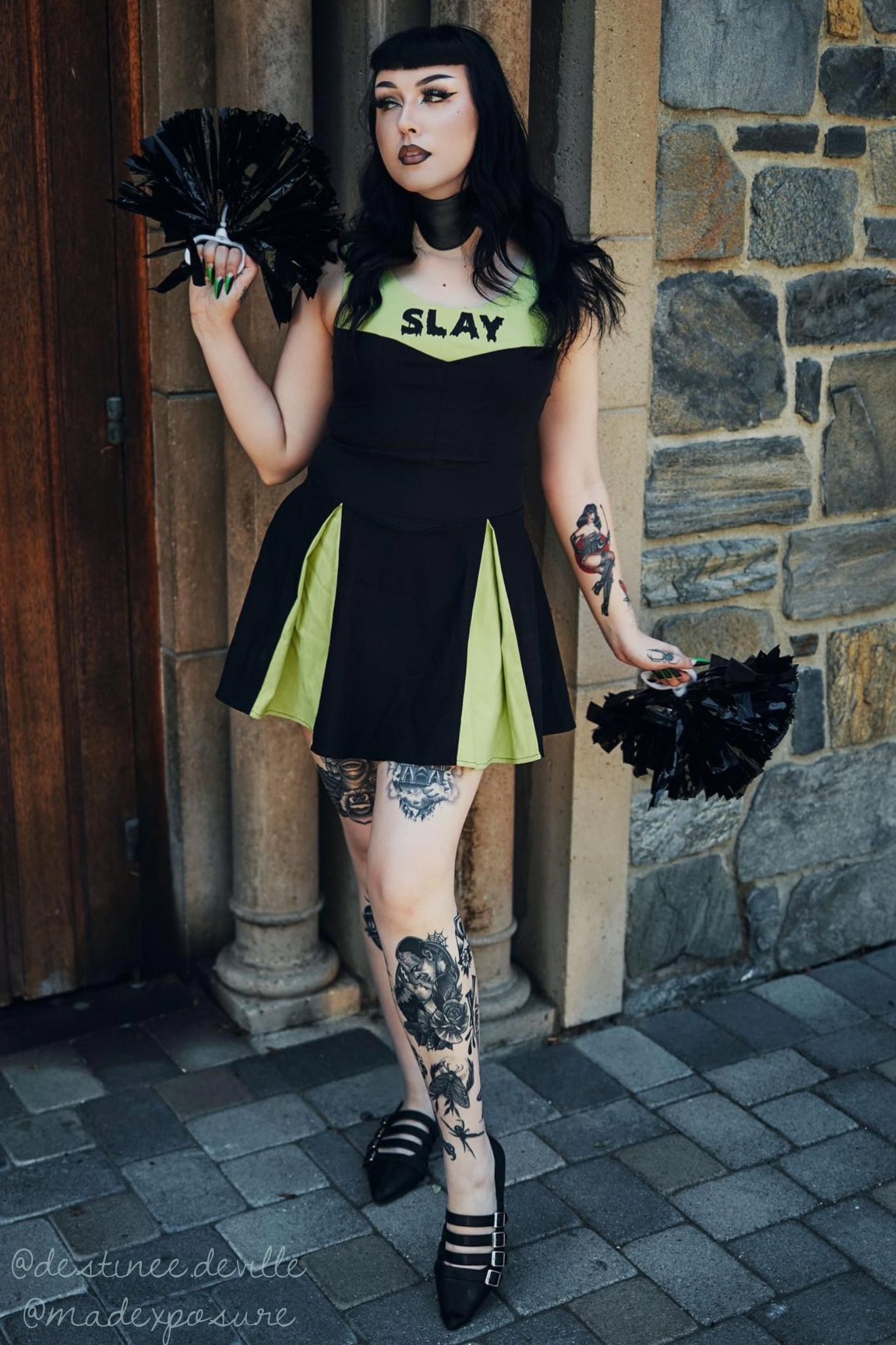 Slay Squad Sleeveless Dress - Black Bengaline Cheer-Inspired Dress with “Slay” Graphic (Sunnydale Edition)