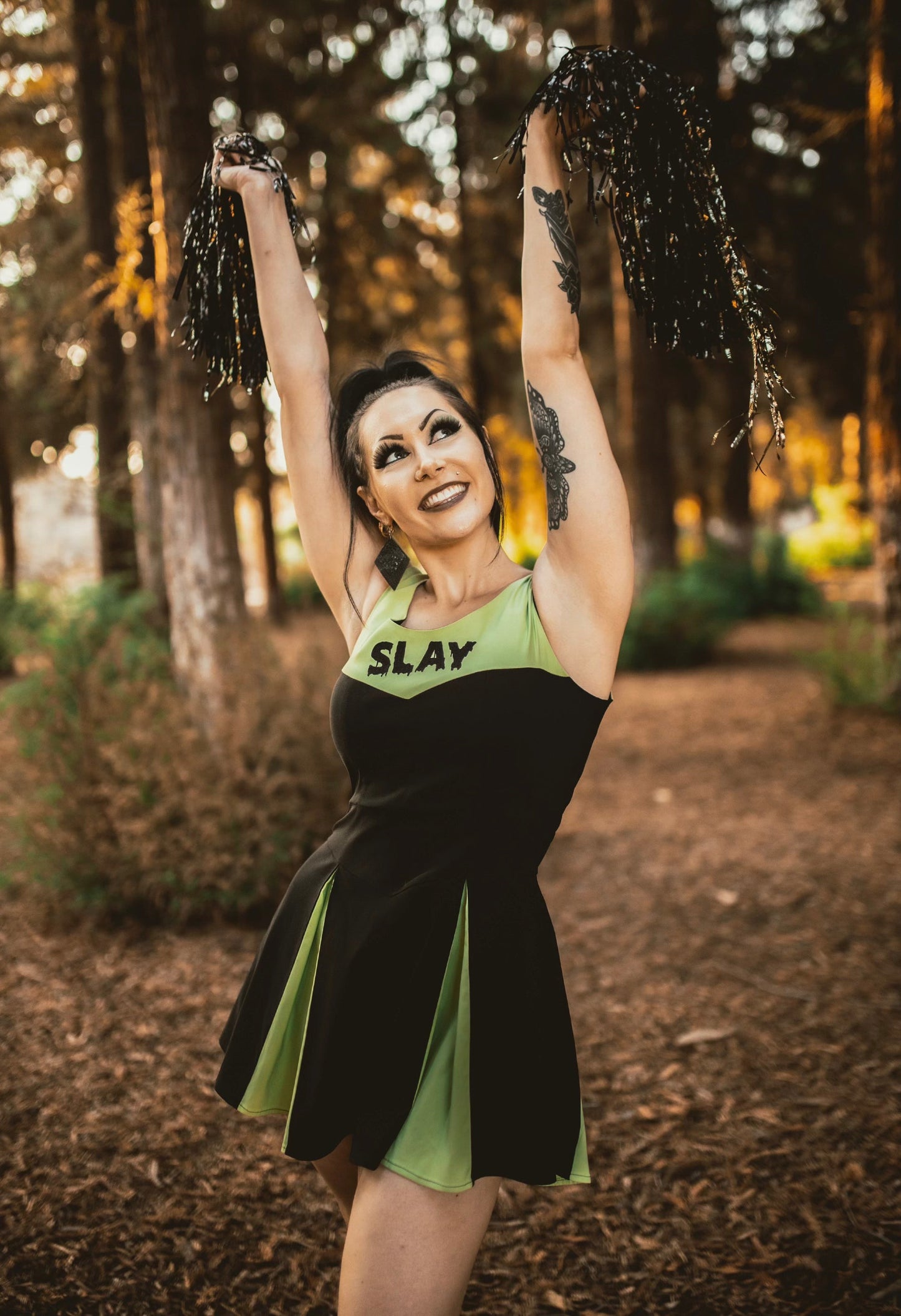 Slay Squad Sleeveless Dress - Black Bengaline Cheer-Inspired Dress with “Slay” Graphic (Sunnydale Edition)