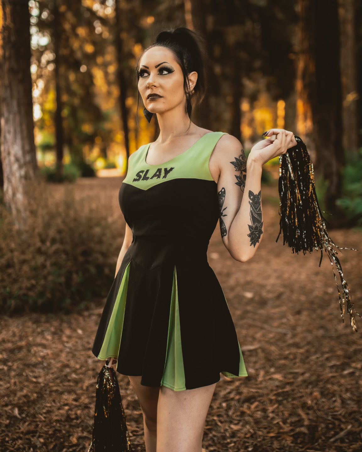 Slay Squad Sleeveless Dress - Black Bengaline Cheer-Inspired Dress with “Slay” Graphic (Sunnydale Edition)
