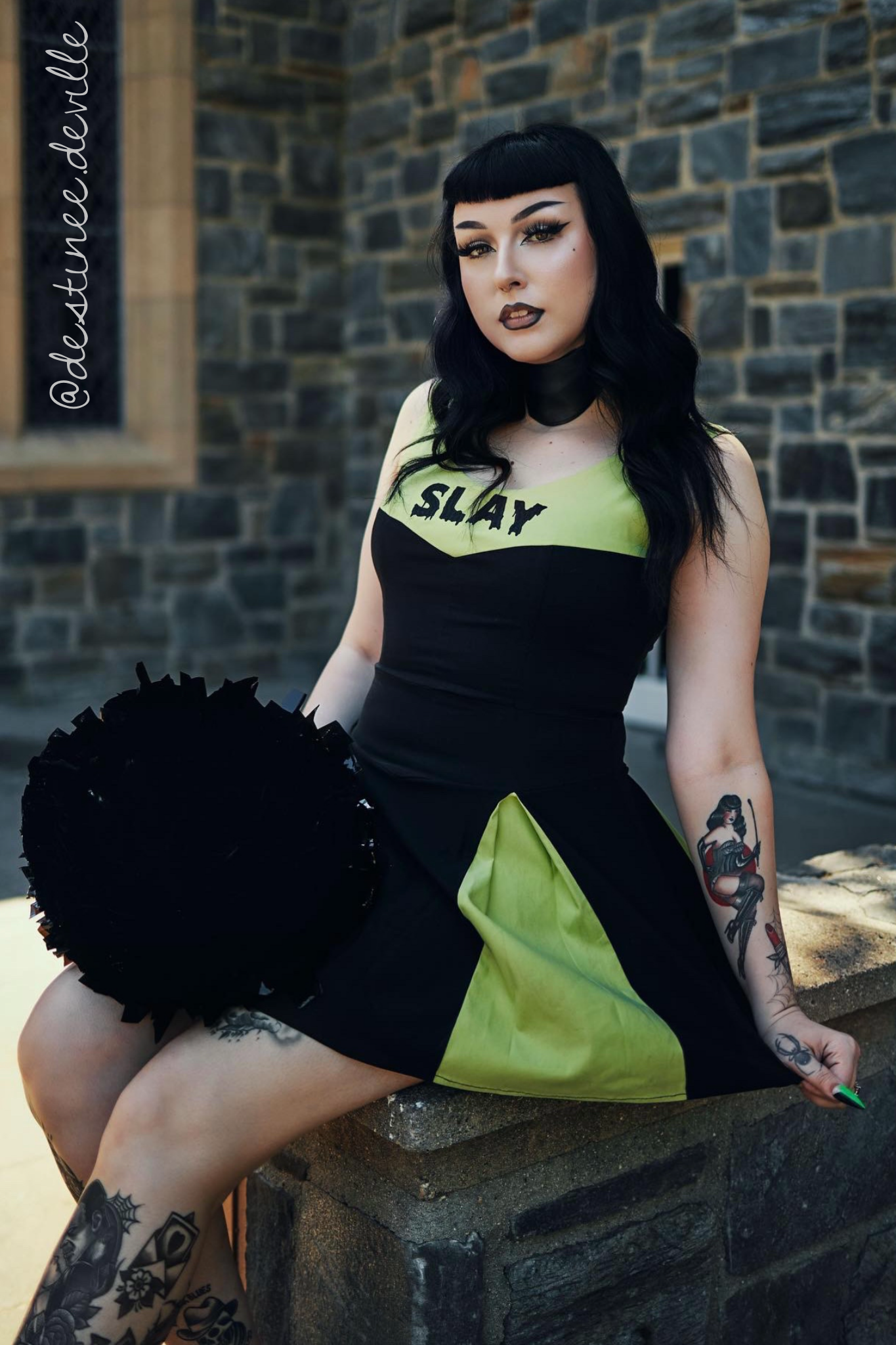 Slay Squad Sleeveless Dress - Black Bengaline Cheer-Inspired Dress with “Slay” Graphic (Sunnydale Edition)