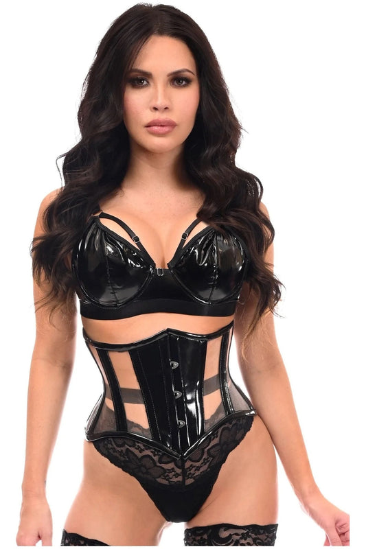 Black Patent and Nude Mesh Mini Cincher